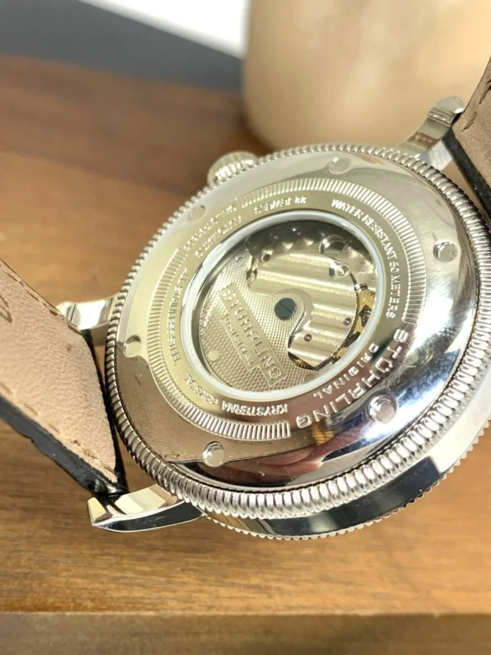 Stuhrling Men's Watch 97 Automatic Silver Dial Day Night Black Leather Band 40mm